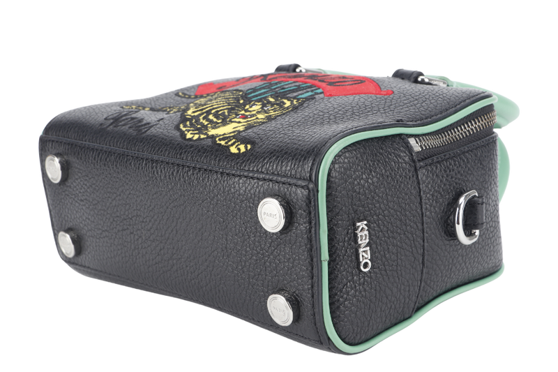 KENZO TIGER EMBROIDERY CROSSBODY BAG GREEN-BLACK SILVER HARDWARE WITH DUST COVER