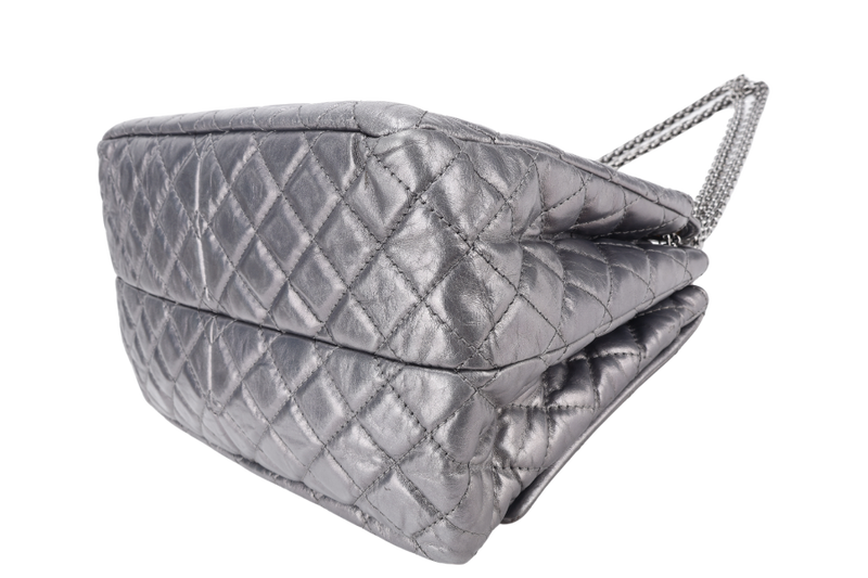 CHANEL REISSUE ACCORDION FLAP BAG (1251xxxx) SILVER METALLIC DISTRESSED LEATHER SILVER HARDWARE WITH DUST COVER