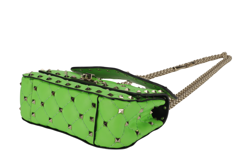 VALENTINO GARAVANI ROCKSTUD SPIKE MINI GREEN CALFSKIN CHAIN BAG SILVER HARDWARE NO DUST COVER