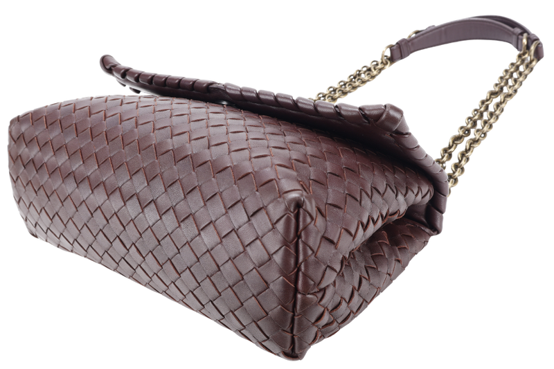 BOTTEGA VENETA NAPPA INTRECCIATO OLIMPIA SHOULDER BAG SMALL BROWN LEATHER GOLD HARDWARE NO DUST COVER