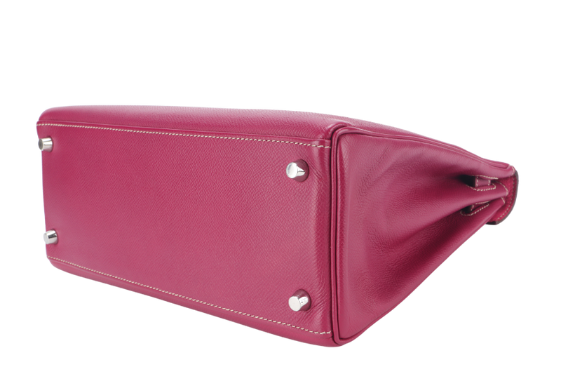 HERMES KELLY 28 CANDY VERSO TOSCA AND ROSE TYRIEN COLOR EPSOM SILVER HARDWARE STAMP O (YEAR 2011) WITH KEYS, LOCK, STRAP AND DUST COVER