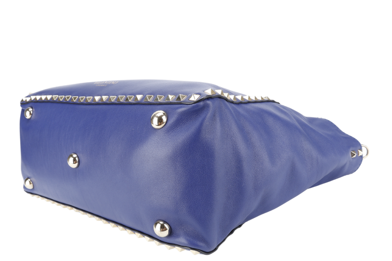 VALENTINO VITELLO SMALL ROCKSTUD BLUE LEATHER TOTE BAG WITH GOLD HARDWARE WITH STRAPS AND DUST COVER