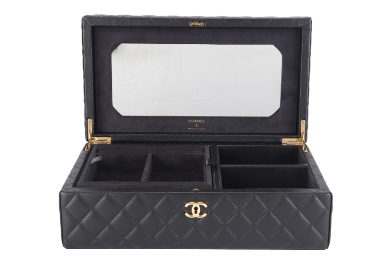 CHANEL BLACK VANITY CASE LIMITED EDITION (2500xxxx) RARA HOME DECOR COSMETIC JEWELRY BOX WITH DUST COVER AND BOX