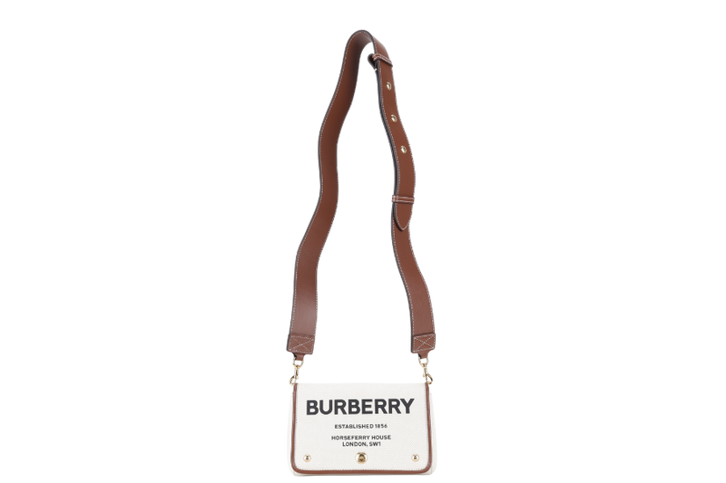 BURBERRY HACKBERRY CANVAS BAG BEIGE WITH BROWN TRIM WITH STRAPS AND DUST COVER