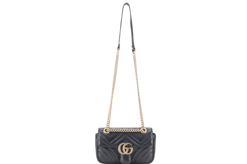 GUCCI MARMONT SMALL BLACK LEATHER GOLD HARDWARE WITH DUST COVER