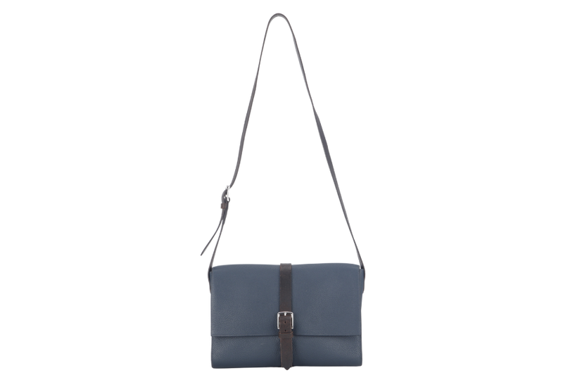 HERMES ETRIVIERE MESSENGER BAG BLUE CLEMENCE LEATHER SILVER HARDWARE STAMP R SQUARE (YEAR 2014) NO DUST COVER