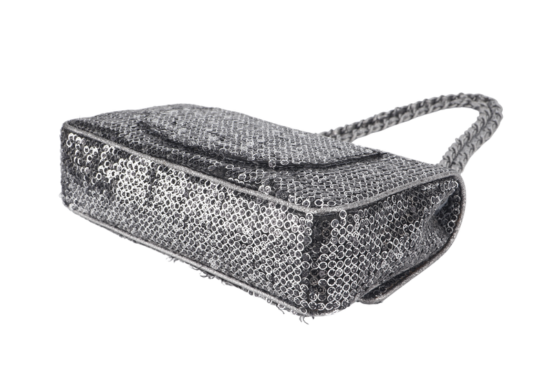 CHANEL FLAP (1164xxxx) SILVER SEQUINS SILVER HARDWARE WITH DUST COVER