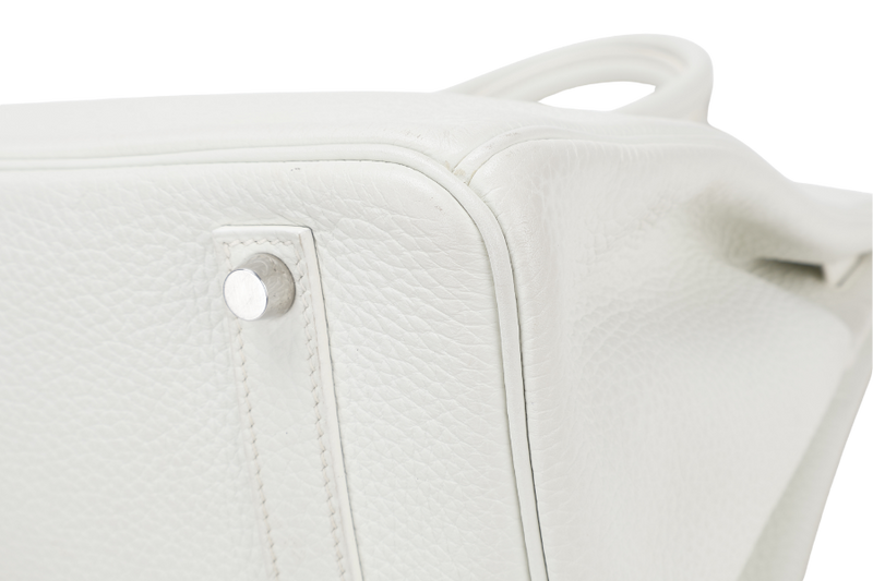 HERMES BIRKIN FLAG 35 WHITE AND GRIS PERLE CLEMENCE, LIZARD LEATHER SILVER HARDWARE STAMP Q SQUARE (YEAR 2013) WITH LOCK & KEYS AND DUST COVER