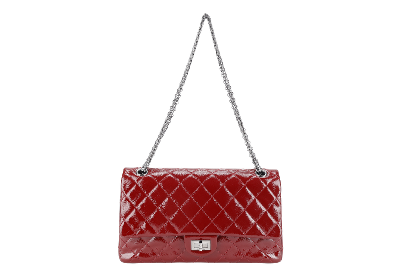 CHANEL 2.55 REISSUE (2025xxxx) BURGUNDY PATENT CAVIAR LEATHER RUTHENIUM HARDWARE WITH CARD NO DUST COVER
