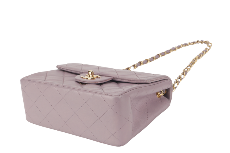 CHANEL VINTAGE CLASSIC FLAP MINI SQUARE (795xxxx) LILAC LAMBSKIN GOLD HARDWARE WITH CARD AND DUST COVER