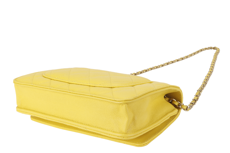 CHANEL CLASSIC WALLET ON CHAIN MICROCHIP (ETGCxxxx) YELLOW CAVIAR LEATHER SILVER HARDWARE WITH DUST COVER AND BOX