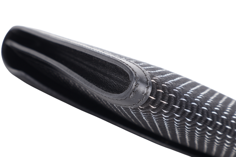 HERMES BLACK CRINOLINE HORSE HAIR RIO CLUTCH SILVER HARDWARE STAMP G SQUARE (YEAR 2003) WITH DUST COVER