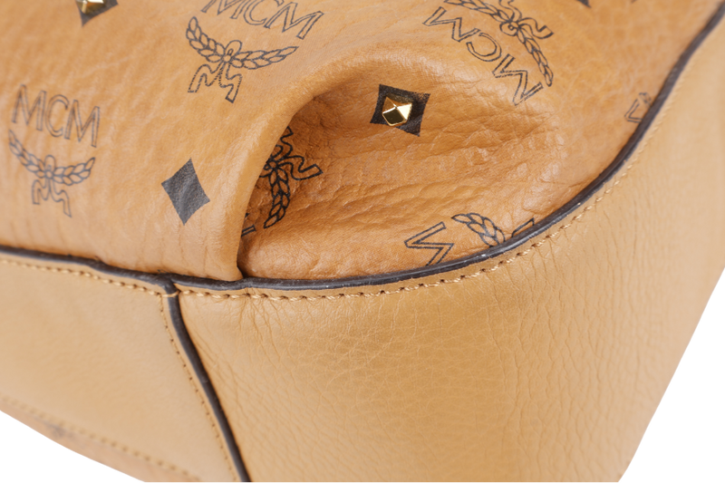 MCM VISETOS TWO WAY BAG BROWN CALFSKIN LEATHER GOLD HARDWARE WITH STRAPS, DUST COVER AND CARD
