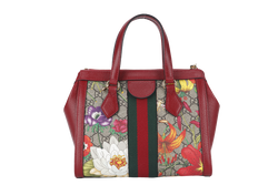 GUCCI GG FLORA WEB 2WAY BAG (547551 525040) SMALL RED LEATHER GOLD HARDWARE WITH STRAP AND DUST COVER