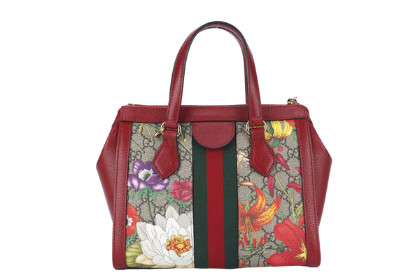 GUCCI GG FLORA WEB 2WAY BAG (547551 525040) SMALL RED LEATHER GOLD HARDWARE WITH STRAP AND DUST COVER