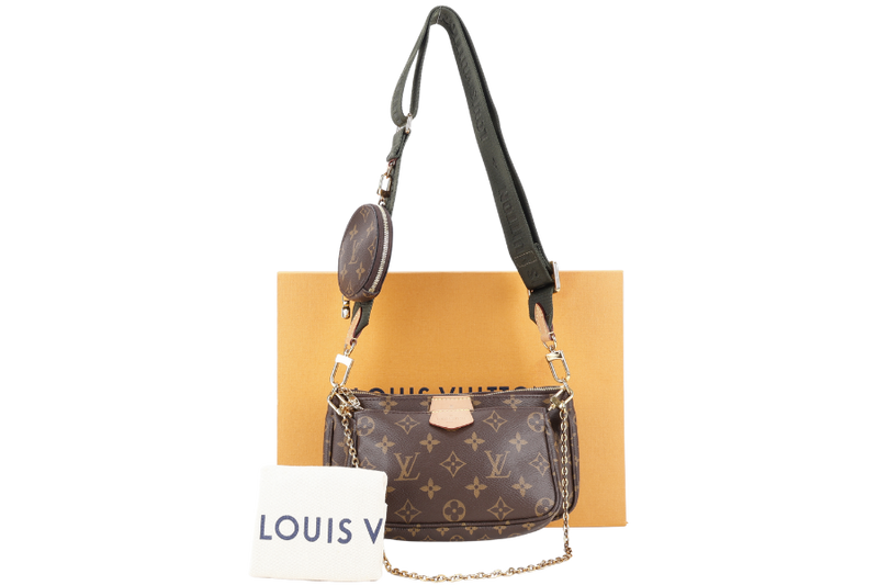 LOUIS VUITTON MULTI POCHETTE ACCESSOIRES KHAKI GREEN WITH DUST COVER AND BOX