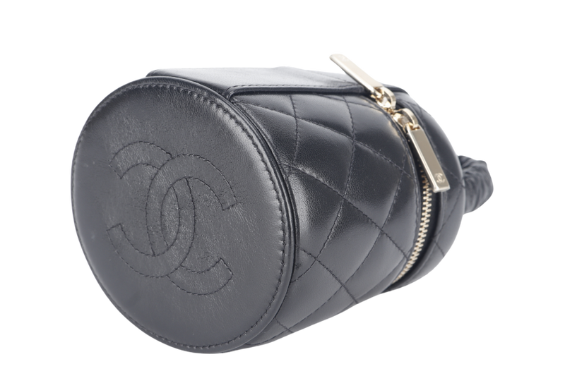 CHANEL 22S VANITY MINI TOP HANDLE BLACK LAMBSKIN GOLD HARDWARE (3209xxxx) WITH CARD, DUST COVER AND BOX