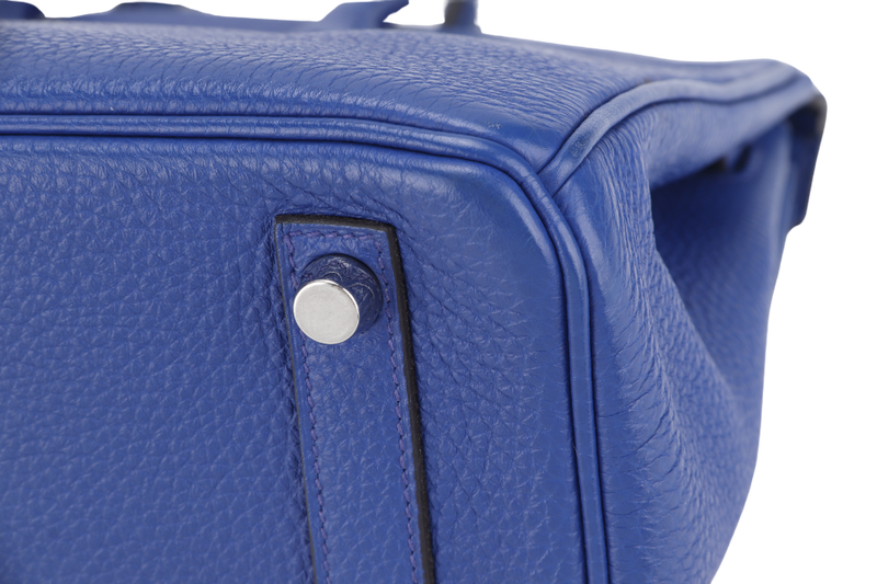 HERMES BIRKIN 25 BLUE ELECTRIC TOGO SILVER HARDWARE STAMP O (YEAR 2011) WITH KEYS, LOCK, DUST COVER AND RAINCOAT