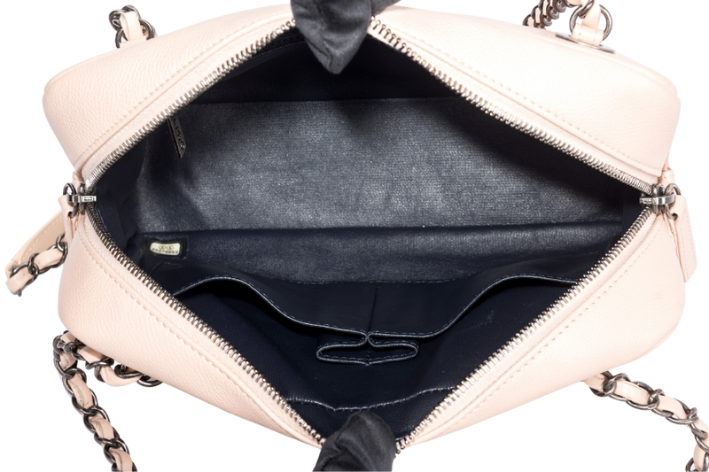 Chanel Light Beige Caviar Leather Camera Bag Ruthenium Chain