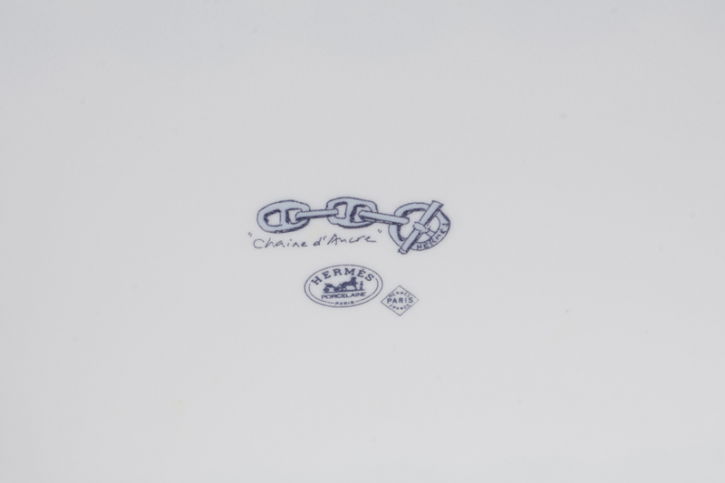 HERMES CHAINE D'ANCRE PORCELAIN SQUARE PLATE WITH BOX