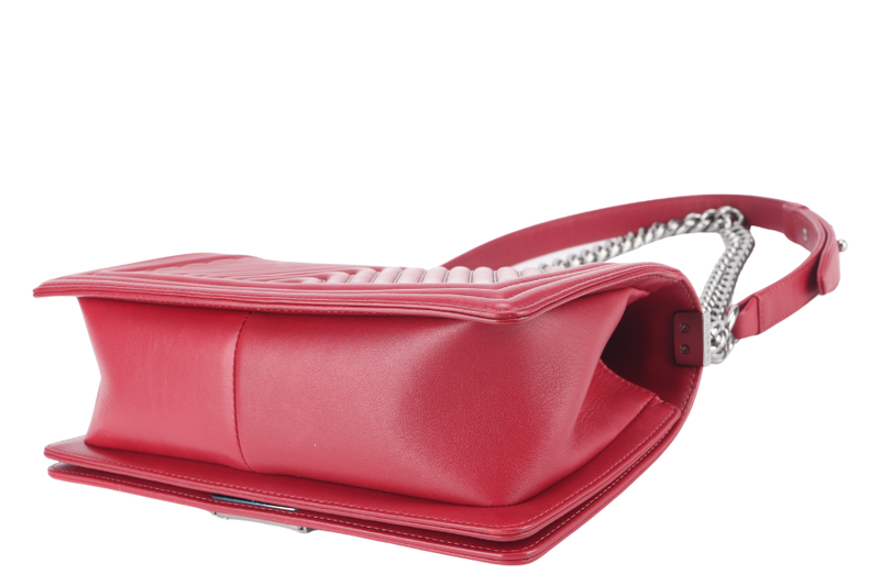 CHANEL LEBOY RED CHEVRON WITH GLITTERS LINE SILVER HARDWARE (2038xxxx) WITH CARD AND BOX