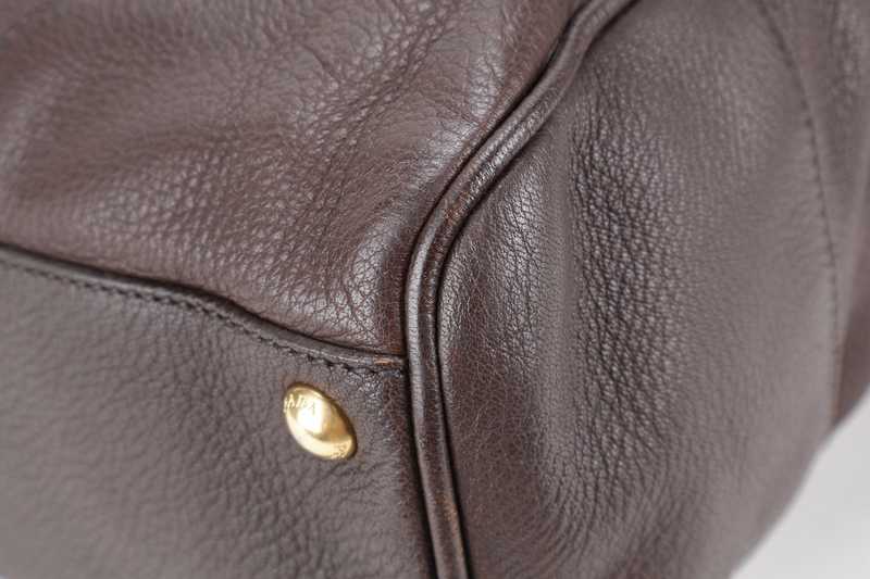 PRADA DARK BROWN DEERSKIN VERTICAL SHOULDER TOTE GOLD HARDWARE NO DUST COVER