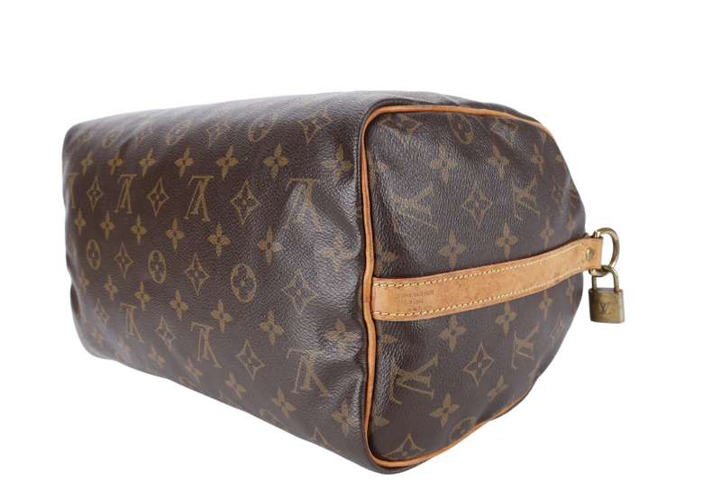 LOUIS VUITTON SPEEDY BANDOULIERE 30 MONOGRAM CANVAS LEATHER GOLD HARDWARE WITH STRAPS, LOCK, DUST COVER AND BOX