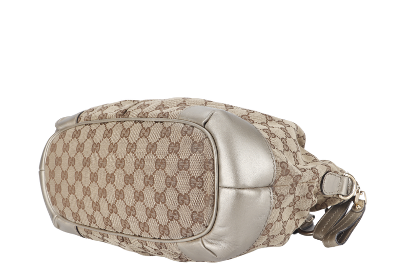 GUCCI SUKEY GG (247902) BEIGE CANVAS 2-WAY BAG SILVER HARDWARE WITH STRAP AND DUST COVER