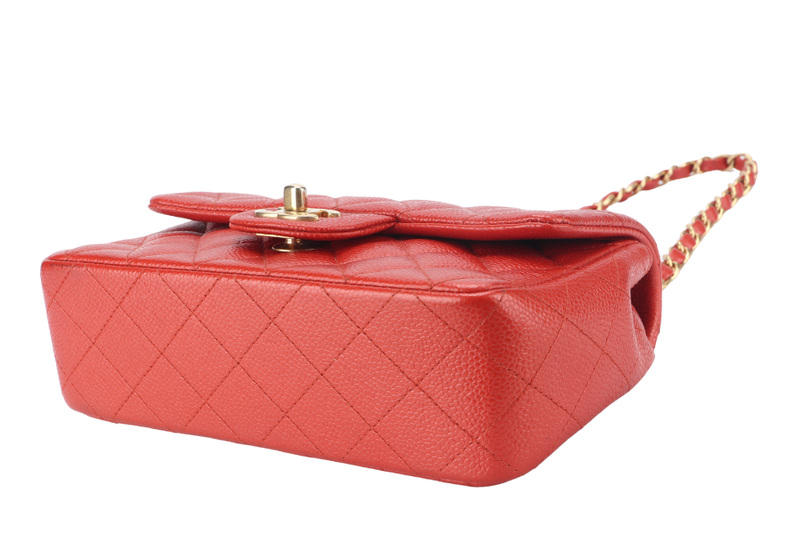 CHANEL CLASSIC FLAP MINI RECTANGULAR (2062xxxx) RED CAVIAR GOLD HARDWARE WITH DUST COVER