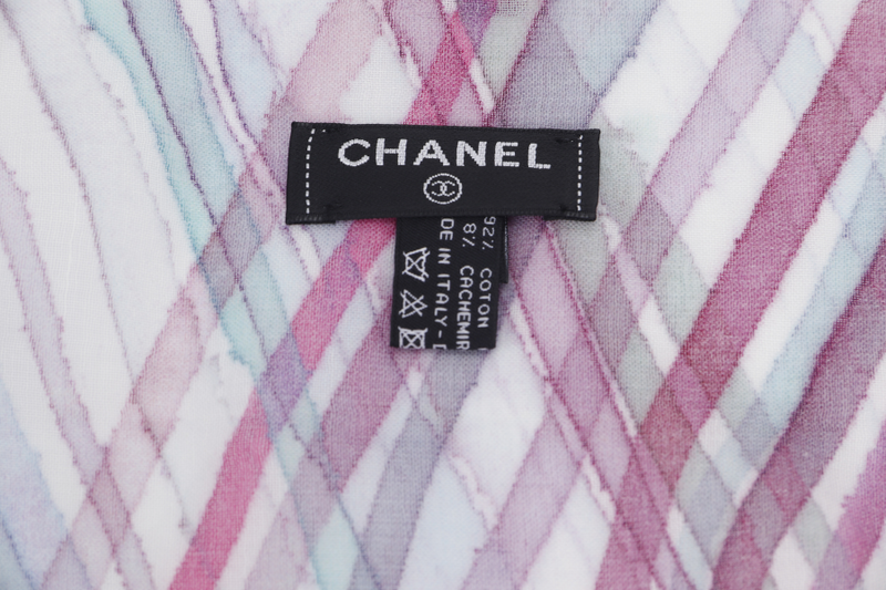 CHANEL LINE PURPLE BLUE SCARF COTTON WITH BOX