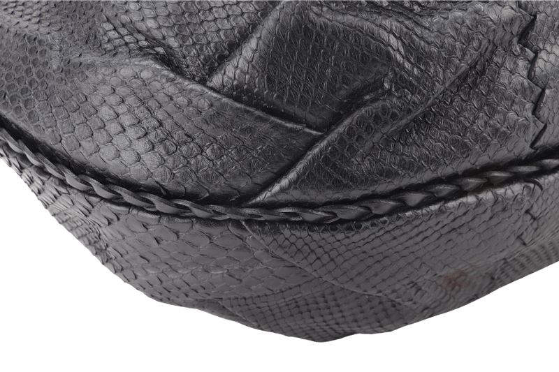 BOTTEGA VENETA BLACK PYTHON SKIN LARGE HOBO BAG WITH DUST COVER