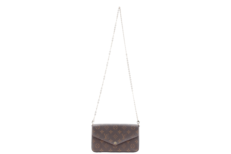 LOUIS VUITTON M81896 POCHETTE FELICIE BROWN MONOGRAM CANVAS GOLD HARDWARE WITH DUST COVER AND BOX
