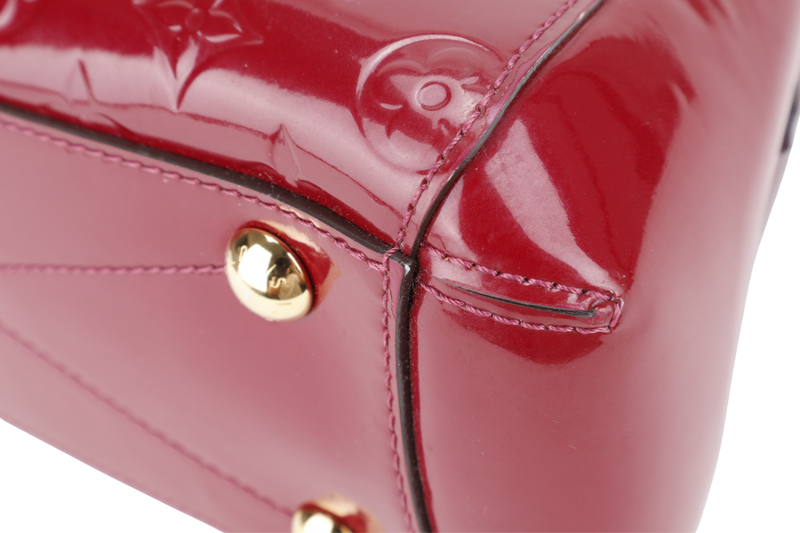 LOUIS VUITTON MONTAIGNE BB MAGENTA MONOGRAM VERNIS GOLD HARDWARE WITH STRAPS, LOCK & KEYS AND DUST COVER