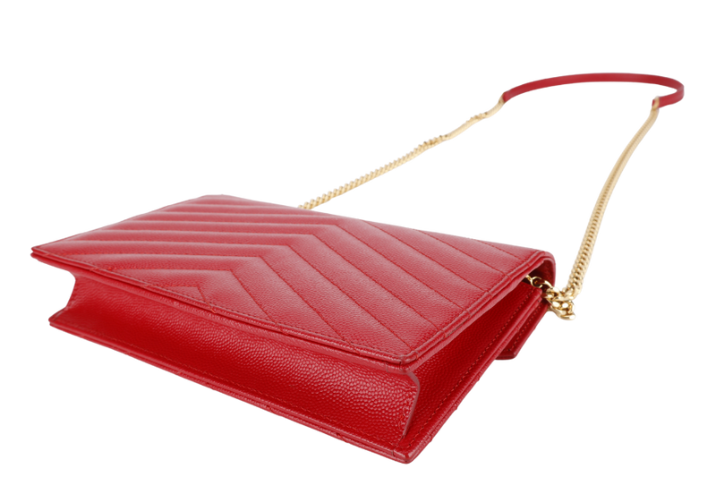 YVES SAINT LAURENT (YSL) RED CAVIAR CHAIN WALLET GOLD HARDWARE NO DUST COVER