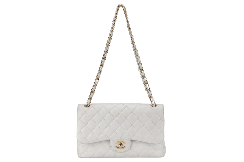 CHANEL JUMBO CLASSIC DOUBLE FLAP (1791xxxx) WHITE CAVIAR GOLD HARDWARE WITH CARD NO DUST COVER