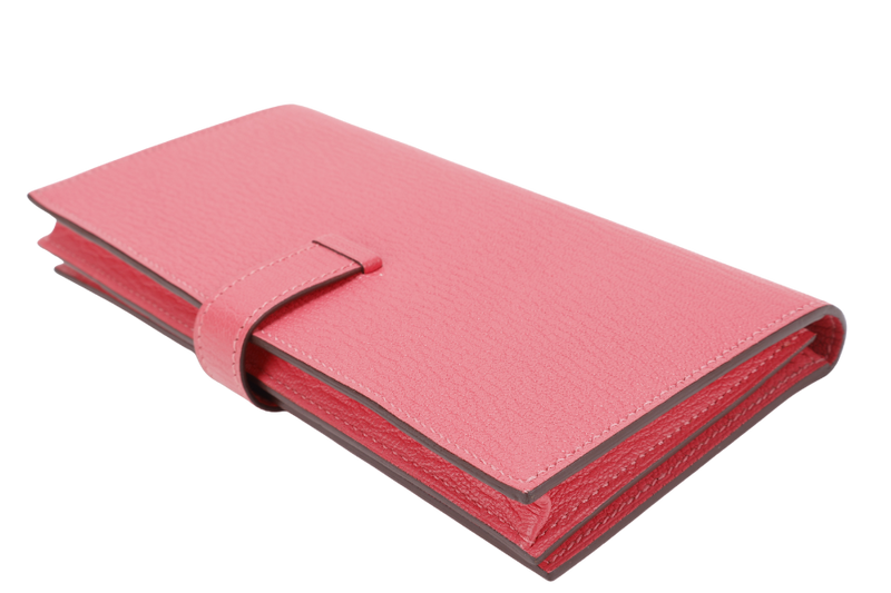 HERMES BEARN WALLET ROUGE PIMENT STAMP X (YEAR 2016) CHEVRE LEATHER SILVER HARDWARE WITH BOX NO DUST COVER
