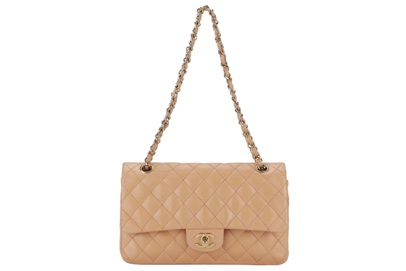 CHANEL CLASSIC FLAP SMALL (9589xxxx) PEACH COLOR LAMBSKIN GOLD HARDWARE