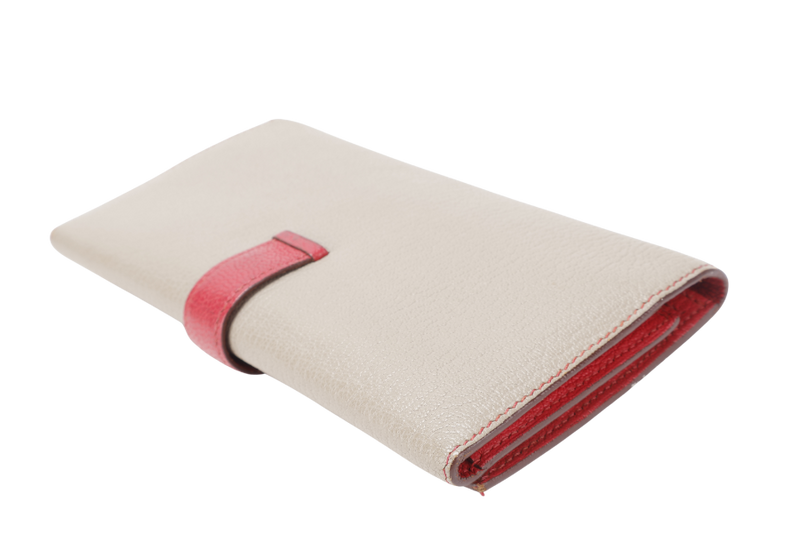 HERMES BEARN WALLET KHAKI BICOLOR CHEVRE MYSORE SILVER HARDWARE STAMP N SQUARE (YEAR 2010) NO DUST COVER