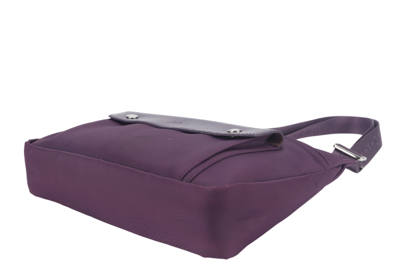 LONGCHAMP MESSENGER PURPLE NYLON SILVER HARDWARE