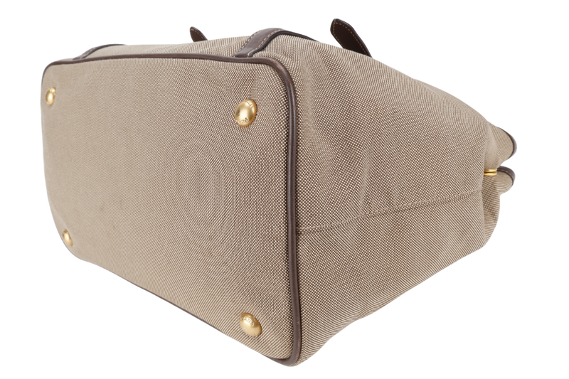 PRADA LOGO JACQUARD MEDIUM CANVAS CORDA BRUCIA GOLD HARDWARE WITH LONG STRAPS, CARD AND DUST COVER