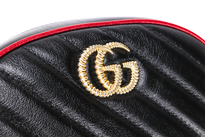 GUCCI MARMONT BELT BAG (476434493075) BLACK & RED WITH STRAP & DUST COVER