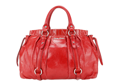 MIU MIU BAULETTO VITELLO LUX ROSSO RED LEATHER SILVER HARDWARE WITH STRAPS AND DUST COVER