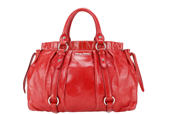 MIU MIU BAULETTO VITELLO LUX ROSSO RED LEATHER SILVER HARDWARE WITH STRAPS AND DUST COVER