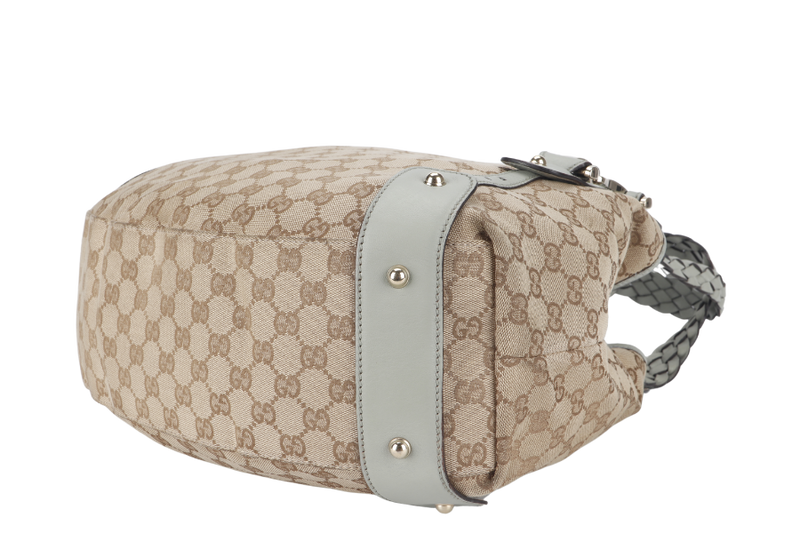 GUCCI GG MEDIUM HOBO BAG (137621) GREY CANVAS SILVER HARDWARE WITH DUST COVER