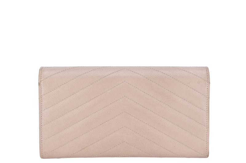 YVES SAINT LAURENT (YSL) LOGO CONTINENTAL WALLET BEIGE QUILTED LEATHER WITH DUST COVER AND BOX