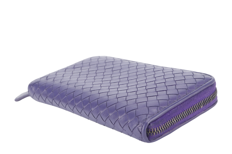 BOTTEGA VENETA LONG WALLET INTRECCIATO PURPLE LEATHER WITH DUST COVER AND BOX