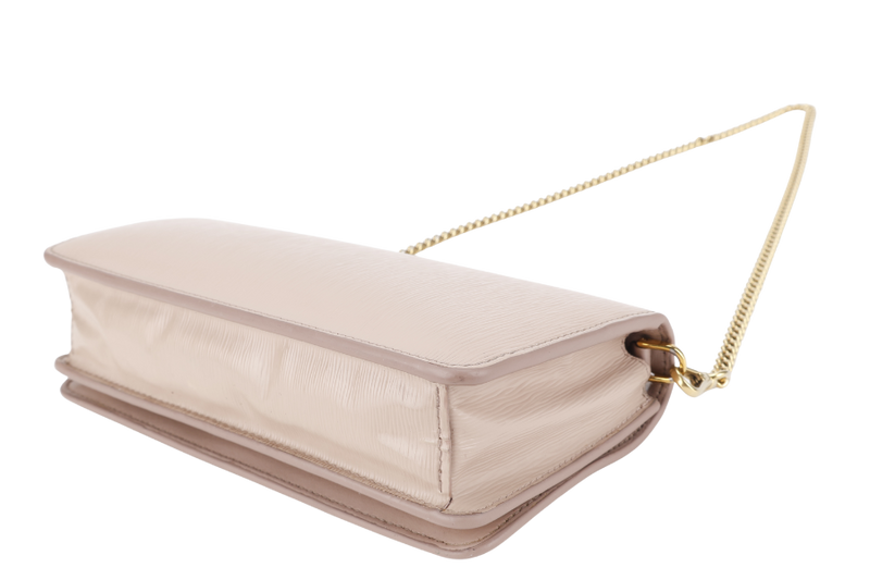 PRADA BANDOLIERA TRIANGLE LOGO HANDBAG MINI BEIGE LEATHER GOLD HARDWARE WITH DUST COVER AND BOX