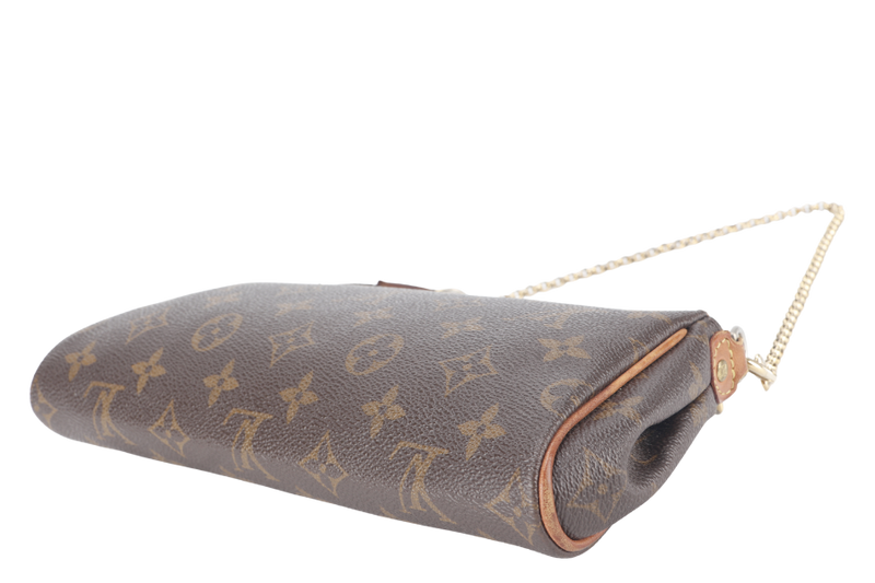 LOUIS VUITTON M95567 EVA CLUTCH MONOGRAM CANVAS GOLD HARDWARE WITH LEATHER, CHAIN STRAPS AND DUST COVER