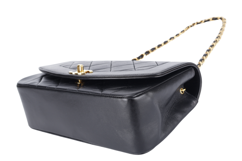 CHANEL DIANA MATELASSE SMALL(283xxx) BLACK LAMBSKIN LEATHER GOLD HARDWARE WITH DUST COVER