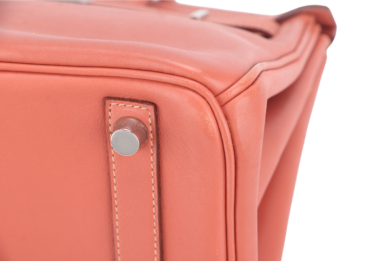 HERMES BIRKIN 25 ROSY PINK SWIFT LEATHER SILVER HARDWARE STAMP L (YEAR 2008) WITH LOCK, KEYS, NO DUST COVER